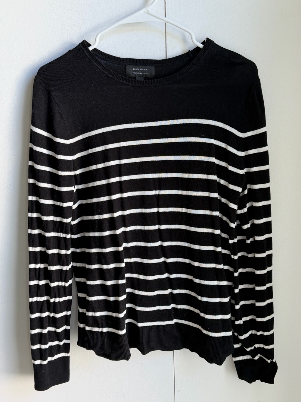Banana Republic Black & White Striped Crewneck Sweater